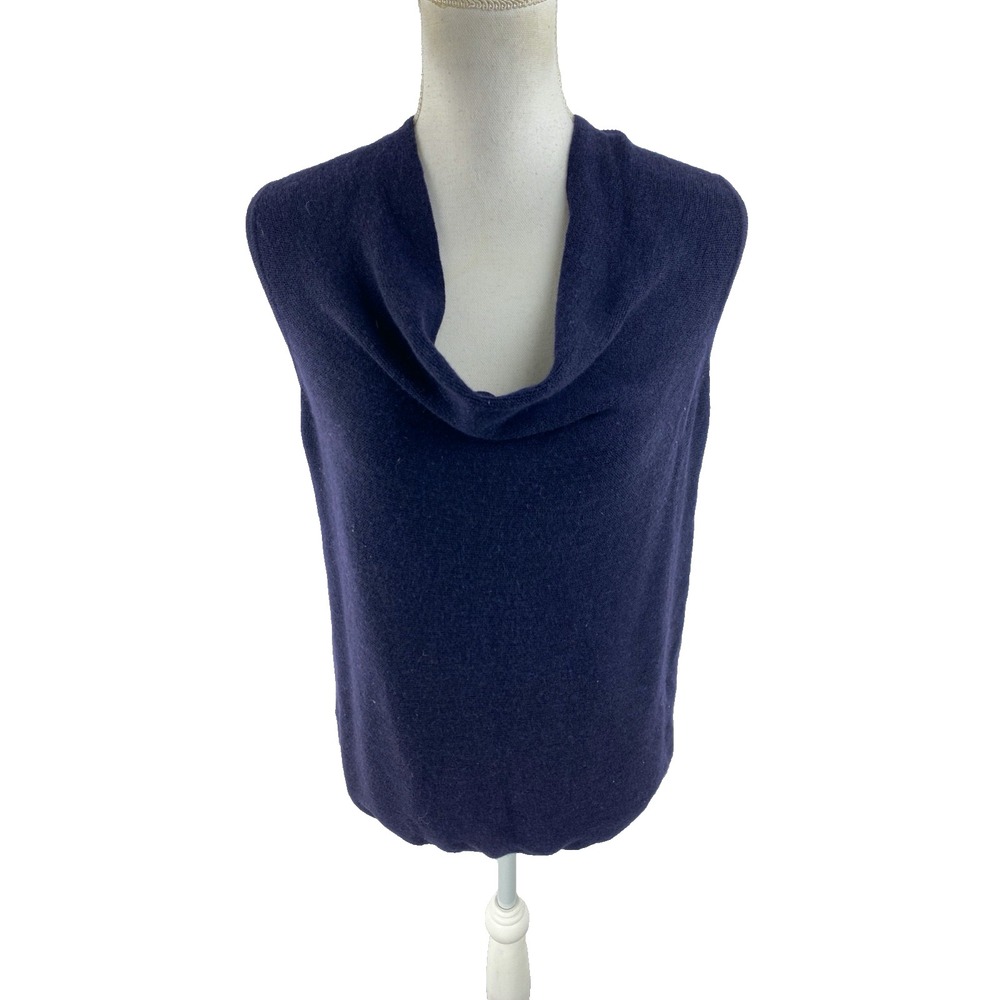 Eileen Fisher Womens M Cowl Neck Wool Knit Sleeveless Top Navy Blue‎ F4YE